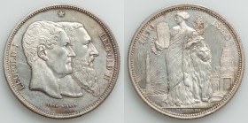 Leopold II silver Medallic 5 Francs 1880 AU, KM-X8. 37.5mm. 24.95gm. Surfaces semi-prooflike muted by light pastel tone. From the Allen Moretti Swiss ...