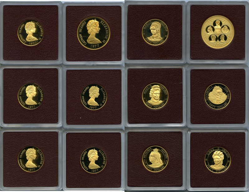 Elizabeth II 6-Piece Uncertified Box Set of gold Proof Dollars 1977, 1) 50 Dolla...