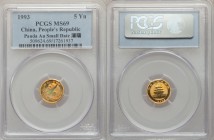 People's Republic gold "Small Date" Panda 5 Yuan (1/20 oz) 1993 MS69 PCGS, KM473. AGW 0.0500 oz. 

HID09801242017