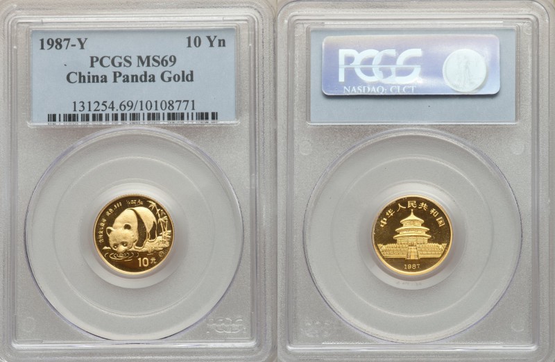 People's Republic gold Panda 10 Yuan (1/10 oz) 1987-Y MS69 PCGS, Shenyang mint, ...
