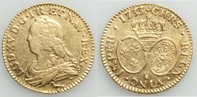 Louis XV gold Louis d'Or 1733-Y VF (adjustment marks), Bourges mint, KM489.24. Mintage: 8,982. 24.3mm. 8.09gm. From the Allen Moretti Swiss Collection...