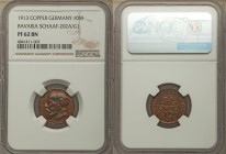 Bavaria. Ludwig III copper Proof Pattern 10 Mark 1913 PR62 Brown NGC, Schaaf-202a/G1. Sky-blue dusting of color over otherwise mahogany surfaces. 

HI...