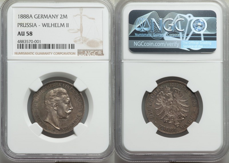 Prussia. Wilhelm II 2 Mark 1888-A AU58 NGC, Berlin mint, KM511, J-100. One year ...