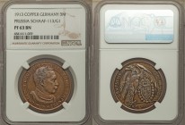 Prussia. Wilhelm II copper Proof Pattern 3 Mark 1913 PR63 Brown NGC, Schaaf-113/G1. Tan host with magenta and sapphire veil all floating on a watery s...