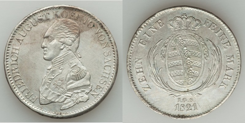 Saxony. Friedrich August I Taler 1821-IGS AU (cleaned), Dresden mint, KM1077. 38...
