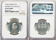 Federal Republic Proof "Schiller" 5 Mark 1955-F PR64 Cameo NGC, Stuttgart mint, KM114. Mintage: 1,217. This one year type commemorates the 150th anniv...