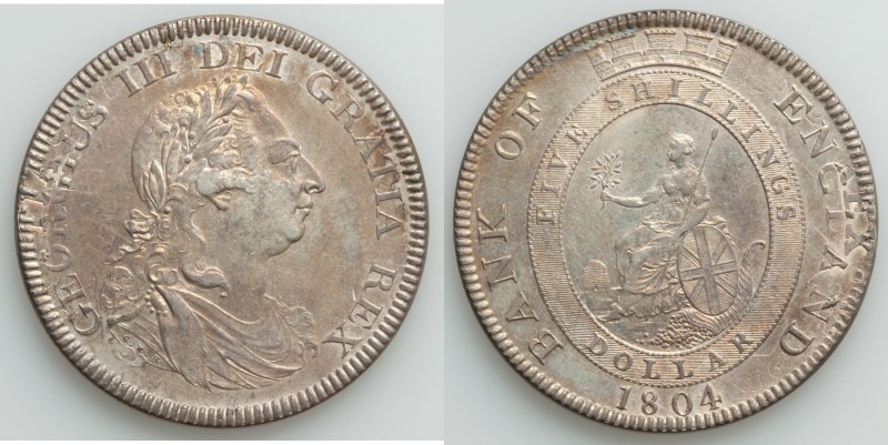 George III Bank Dollar of 5 Shillings 1804 XF, KM-Tn1, S-3768. 29.7mm. 26.73gm. ...