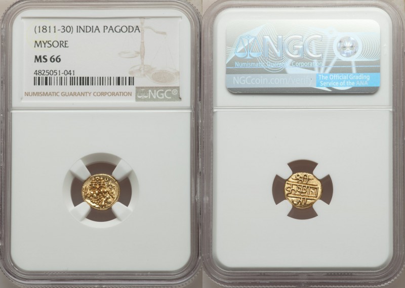 Mysore. Krishna Raja Wodeyar gold Pagoda ND (1811-1830) MS66 NGC, KM-Unl., Fr-13...