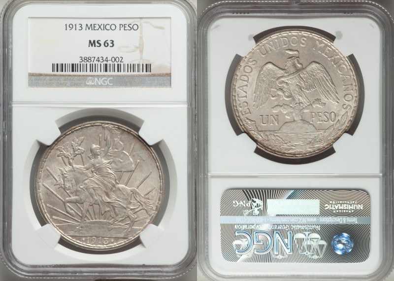 Estados Unidos "Caballito" Peso 1913 MS63 NGC, Mexico City mint, KM453. 

HID098...