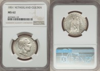 Willem III Gulden 1851 MS62 NGC, Utrecht mint, KM93. Luster with just a touch of taupe toning clinging to the raised details.

HID09801242017