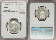 Willem III Gulden 1865 MS63 NGC, Utrecht mint, KM93. Mint bloom luster with untoned surfaces. 

HID09801242017