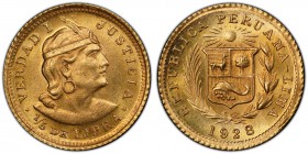 Republic gold 1/5 Libra 1928-LIMA MS65 PCGS, Lima mint, KM210. AGW 0.0471 oz.

HID09801242017