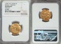 Philip III gold Cob 2 Escudos ND (1598-1621) AU Details (Test Cut) NGC, Seville mint, KM48.3. Fr-189. 22mm. 6.70gm. 

HID09801242017