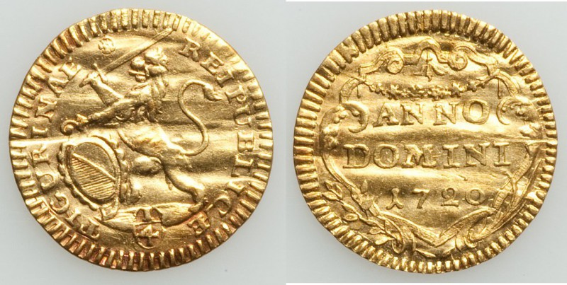 Zurich. City gold 1/4 Ducat 1720 XF (wavy flan), KM138. 14.6mm. 0.85gm. From the...