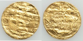Zurich. City gold 1/2 Ducat 1753 AU (wavy flan), KM139, HMZ-2-1162cc (as overdate). 17.2mm. 1.74gm. From the Allen Moretti Swiss Collection 

HID09801...