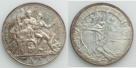Confederation "Lugano Shooting Festival" 5 Francs 1883 AU (scratch), KM-XS16. 37mm. 24.97gm. Seafoam-green and gold toning, surfaces are clean other t...