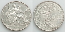 Confederation "Lugano Shooting Festival" 5 Francs 1883 UNC (cleaned), Bern mint, KM-XS16. Mintage: 30,000. 37mm. 24.97gm. Prooflike and white without ...