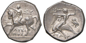 CALABRIA Taranto Statere (280-272 a.C.) Statere (6.33 gm). Cavaliere a s. - R/ Taras su delfino a s. - Vlasto 836. SNG ANS 1165 AG (g 6,68) Conservazi...