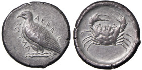 SICILIA Agrigento - Tetradramma (circa 465/4-446 a.C.) AKRAC - ANTOΣ Aquila stante a s. - R/ Granchio - cfr. Westermark 423.2 AG (g 16,55) RRR Ex Nomi...