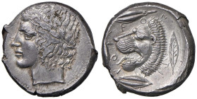 SICILIA Leontini - Tetradramma (circa 430-425 a.C.) Testa laureata di Apollo a s. - R/ Testa di leone a s. in cerchio di chicchi di grano - SNG ANS 25...