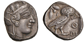 ATTICA Atene - Tetradracma (479-404 a.C.) Testa elmata di Atena a d. - R/ Civetta stante di fronte - SNG COP. 32 e segg. AG (g 17,15)

Status: SPL
