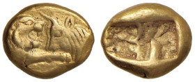 REGNO DI LIDIA Creso (circa 560-546 a.C.) - 1/3 di Statere – Serie leggera - Testa di leone a d. affrontata a quella di un toro - R/ Due quadrati incu...