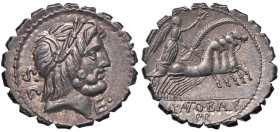 Antonia - Q. Antonius Balbus - Denario (83-82 a.C.) Testa di Giove a d. - R/ La Vittoria su biga a d. - B. 1; Cr. 364/1 AG (g 3,87) Splendida patina
...