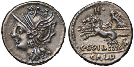 Coelia - C. Coilius Caldus - Denario (104 a.C.) Testa di Roma a s. - R/ La Vittoria su biga a s. - B. 3; Cr. 318/1b AG (g 3,94) Graffito nel campo del...