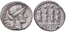 Junia - M. Junius Brutus - Denario (54 a.C.) Testa della Libertà a d. - R/ Il console andante a s. con dei littori - B. 31; Cr. 433/1 AG (g 3,73)

S...