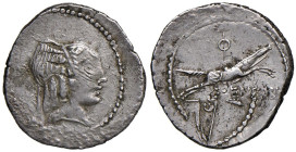 Marcia - C. Marcius Censorinus - Denario (88 a.C.) Testa di Apollo a d. - R/ Cavallo a d. - B. 19; Cr. 346/2 AG (g 3,95) Una interessante e curiosa ri...