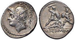Minucia - Q. Minucius Thermos M. f. - Denario (103 a.C.) Testa elmata di Marte a s. - R/ Due guerrieri che combattono - B. 19; Cr. 319/1 AG (g 4,06)
...