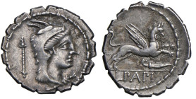 Papia - L. Papius - Denario (79 a.C.) Testa di Giunone Sospita a d. - R/ Grifone a d. - B. 1; Cr. 384/1 AG (g 3,93) Modesti depositi, bei simboli

S...
