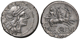 Renia - C. Renius - Denario (138 a.C.) Testa di Roma a d. - R/ Giunone Caprotina su biga trainata da due caproni - B. 1; Cr. 231/1 AG (g 3,83) Una min...