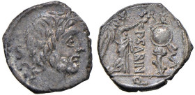 Vettia - P. Vettius Sabinus - Quinario (99 a.C.) Testa laureata di Giove a d. - R/ La Vittoria stante a d. incorona un trofeo - B. 1; Cr. 331/1 AG (g ...