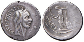 Cesare (+ 44 a.C.) Denario (col monetiere P. Sepullius Macer, 44 a.C.) Testa velata a d. - R/ Venere stante a s. - B. 50; Cr. 480/14 AG (g 3,66) Il ve...