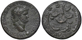 Nerone (54-68) Sesterzio (Lugdunum) Testa laureata a d. - R/ PORT AVG , veduta del porto di Ostia, con otto navi, in alto, statua di Nettuno, sotto, i...