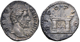Antonino Pio (138-161) Denario di consacrazione - Testa a d. - R/ Altare - RIC 441 AG (g 3,25) Colpi nel campo sotto il mento al D/, altrimenti bellis...