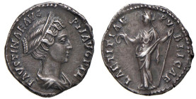 Faustina II (moglie di Marco Aurelio) Denario - Busto diademato a d. - R/ La Letizia stante a s. - RIC 506c AG (g 3,11) Bella patina di vecchia raccol...