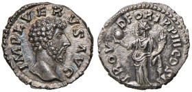 Lucio Vero (161-167) Denario - Testa a destra - R/ La Provvidenza stante a s. - RIC 491 AG (g 3,35) Splendido esemplare dalla patina iridescente

St...