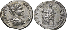 Geta (211-215) Denario - Busto a d. - R/ La Sicurezza seduta a s. - RIC 20b AG ( 3,64) Graffietti al D/

Status: BB+