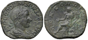 Gordiano III (238-244) Sesterzio - Busto laureato a d. - R/ La Concordia seduta a s. - RIC 278A AE (g 18,87)

Status: BB