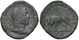 Filippo I (244-249) Sesterzio - Busto laureato a d. - R/ Lupa stante a s. - RIC 159 AE (g 17,77) R

Status: BB