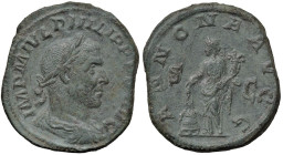 Filippo I (244-249) Sesterzio - Busto laureato a d. - R/ L'Annona stante a s. - RIC 168a AE (g 18,28)

Status: BB+