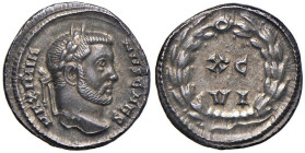 Galerio (come caesar, AD 293-305) Argenteo - Testa laureata a d. - Scritta in corona -RIC VI 16b (Carthage) AG (g 3,21) RR Splendida patina scura di v...