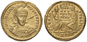 Costanzo II (337-361) Solido (Sirmium) Busto coronato di fronte con lancia e scudo - R/ Roma e Costantinopoli sedute di fronte - RIC 9 AU (g 4,48) RR ...