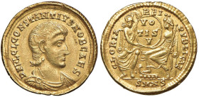 Costanzo Gallo (351-354) Solido (Nicomedia) Busto a d. - R/ Roma e Costantinopoli sedute di fronte - RIC 75 AU (g 4,48) RRR Striatura sul volto al D/ ...