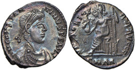 Constantino III (407-411) Siliqua (Arelate) Busto diademato a d. - R/ VICTORIA AVGGG, Roma seduta a s. - RIC 1538 AG (g 1,85) RRR Mancanza di metallo ...