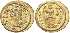 Giustino II (565-578) Solido - Busto coronato con vittoriola di fronte - R/ Costantinopoli seduta di fronte - Sear 345 AU (g 4,50)

Status: SPL+