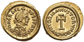 Eraclio (610-641) Tremisse (Ravenna) Busto diademato a d. - R/ Croce potenziata - Sear 901 AU (g 1,52)

Status: SPL+/qFDC