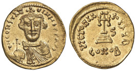 Costante II (641-668) Solido (Costantinopoli) Busto coronato di fronte - R/ Croce potenziata, nel campo, a d., S - Sear 944 AU (g 4,43)

Status: SPL...